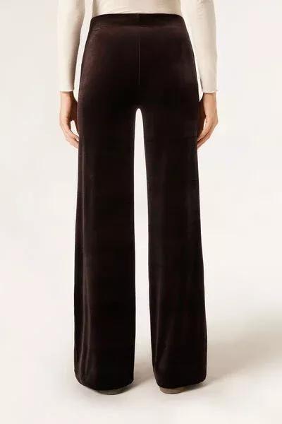 Brown Velvet Wide Leg Palazzo Pants, 5501_117F, large image number 2
