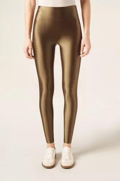 Green Super Shine Satin Leggings, 5501_155F, medium