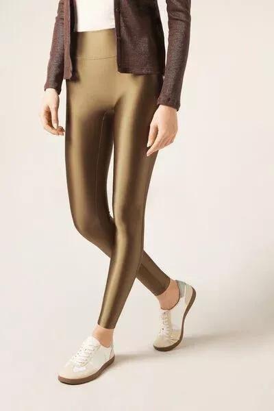 Green Super Shine Satin Leggings, 5501_155F, large image number 1