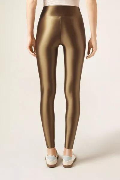 Green Super Shine Satin Leggings, 5501_155F, medium