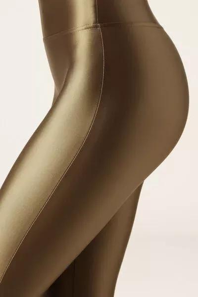 Green Super Shine Satin Leggings, 5501_155F, large image number 3