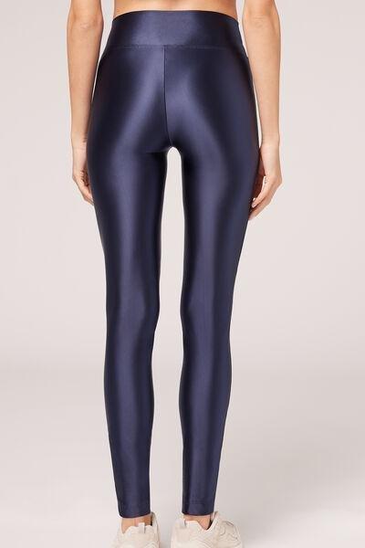Blue Super Shine Satin Leggings, , large image number 2