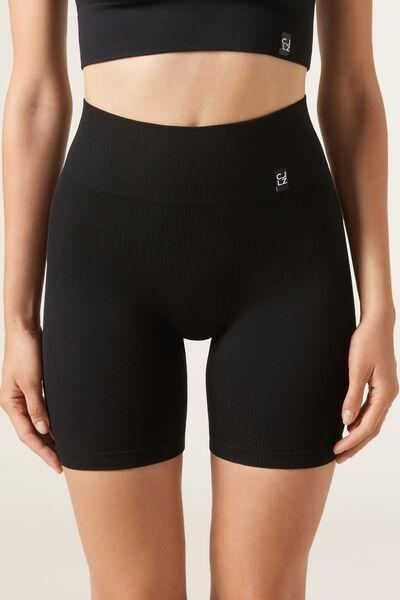 Black Seamless Cycling Shorts, , large image number 1