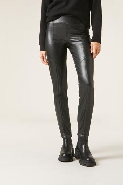 Black Leather Effect Thermal Leggings, , large image number 0