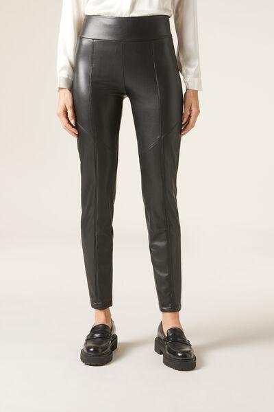 Black Leather Effect Thermal Leggings, , large image number 1