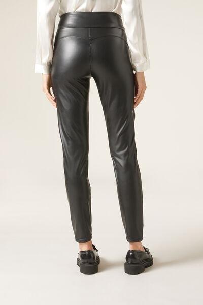 Black Leather Effect Thermal Leggings, , large image number 2