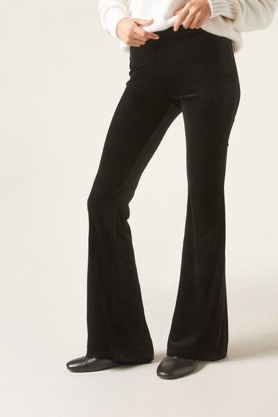 Black Plain Velvet Trousers, , large image number 0