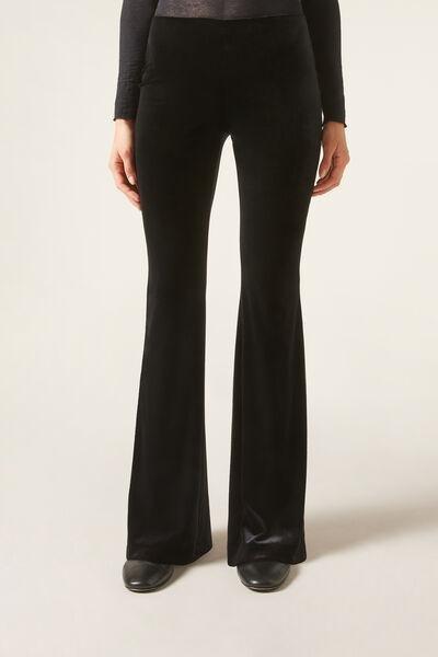 Black Plain Velvet Trousers, , large image number 1