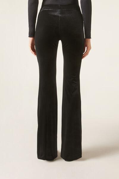 Black Plain Velvet Trousers, , large image number 2