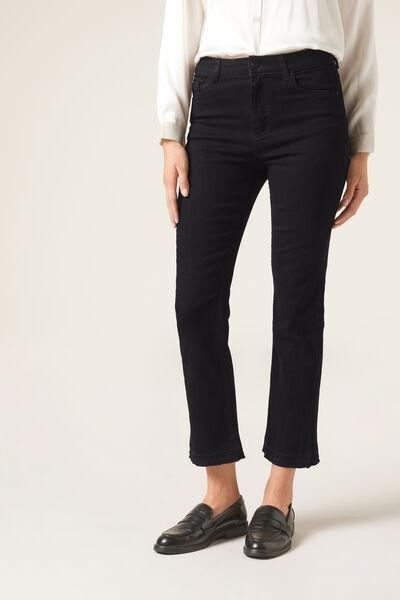 Black Plain Cropped Jeans, , large image number 0