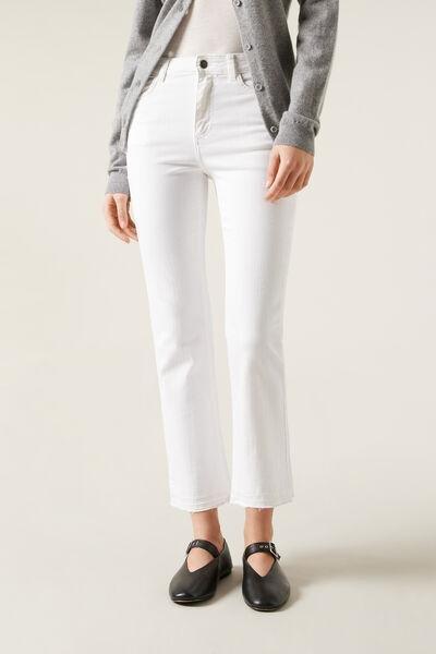 White Denim Cropped Flared Jeans, , medium