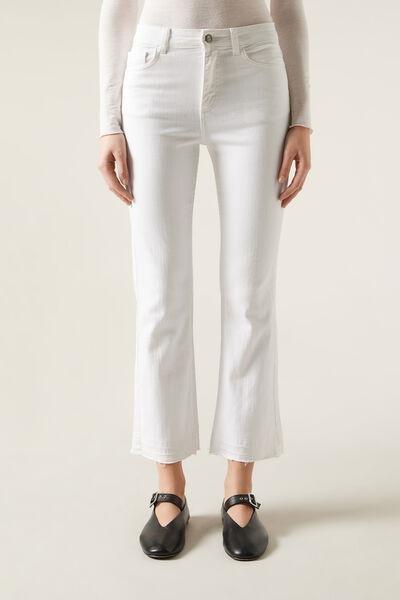 White Denim Cropped Flared Jeans, , large image number 1