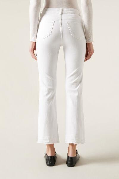 White Denim Cropped Flared Jeans, , large image number 2