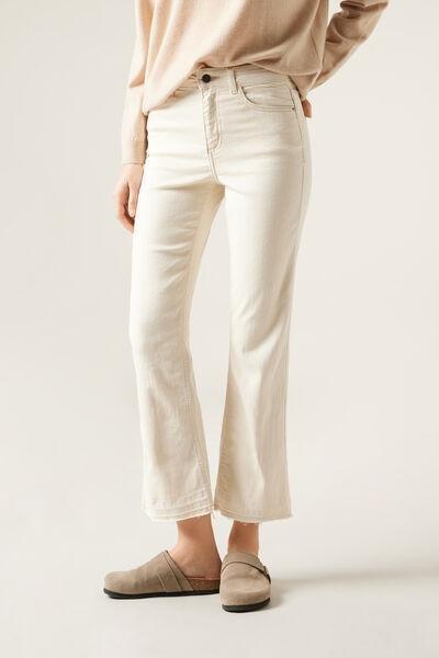 Cream Cropped Flared Jeans, , large image number 0