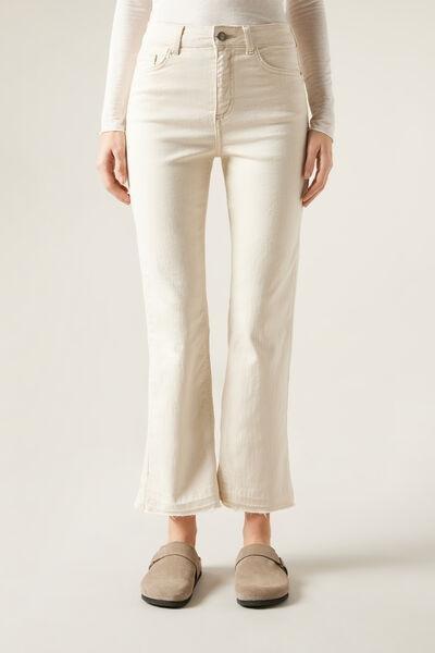 Cream Cropped Flared Jeans, , large image number 1