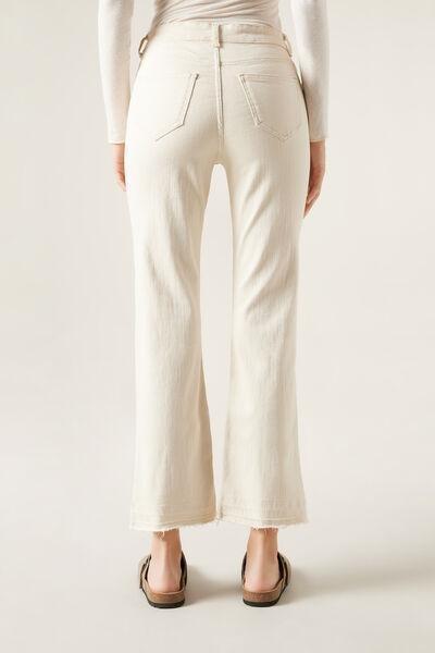 Cream Cropped Flared Jeans, , large image number 2