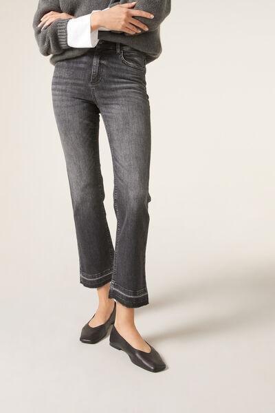 Grey Denim Cropped Flared Jeans, , large image number 0