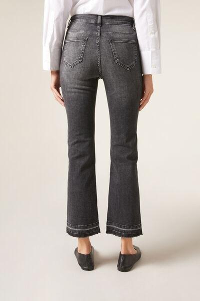 Grey Denim Cropped Flared Jeans, , large image number 2