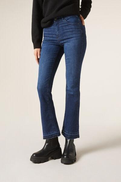 Blue Cropped Flared Jeans, , large image number 0