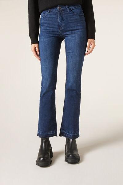 Blue Cropped Flared Jeans, , large image number 1