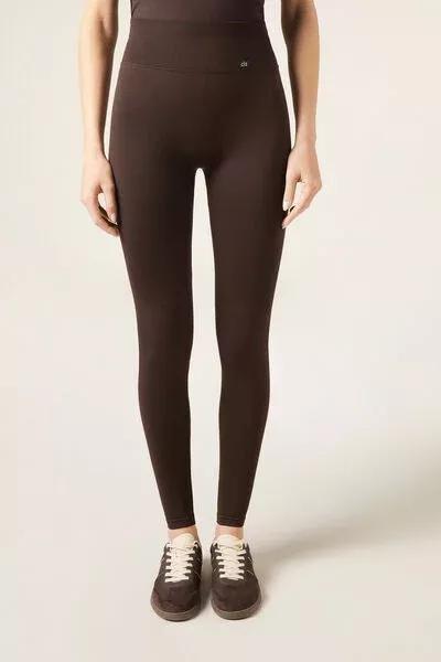 Brown Scrunch Detail Cotton Leggings, 5501_175F, medium