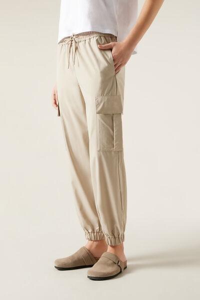 Beige Plain Basic Joggers, , medium