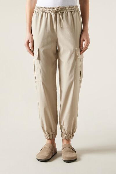 Beige Soft-Touch Cargo Joggers, , large image number 1