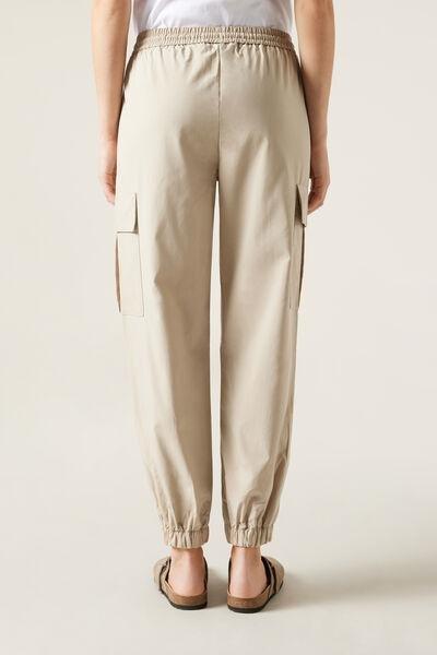 Beige Plain Basic Joggers, , large image number 2
