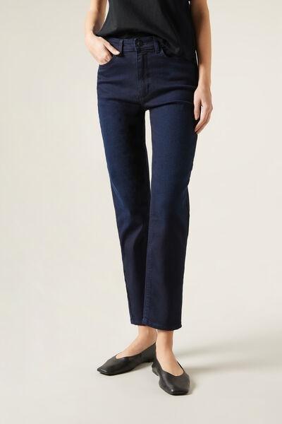 Navy Cropped Flared Jeans, Dark Denim Blue, large image number 0
