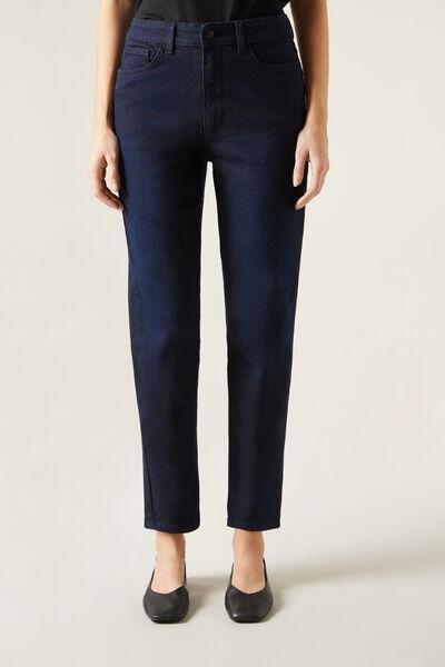 Navy Cropped Flared Jeans, Dark Denim Blue, large image number 1