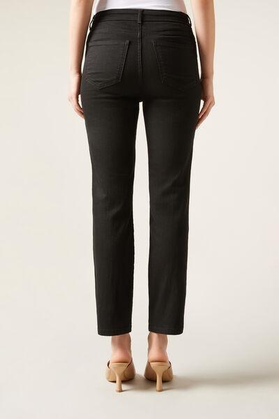 Black Comfort Stretch Elastic Jeans, Black Denim, medium