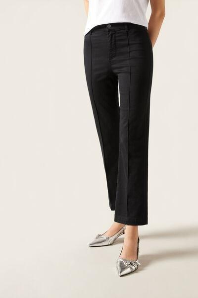 Black Cropped Flared Comfort Jeans, Black Denim, large image number 0