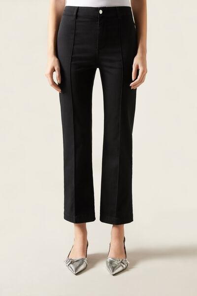 Black Cropped Flared Comfort Jeans, Black Denim, large image number 1