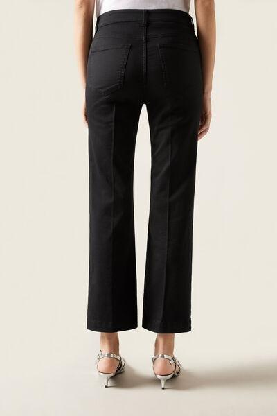 Black Cropped Flared Comfort Jeans, Black Denim, large image number 2