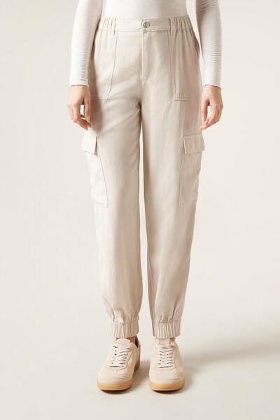 Ecru Basic Casual Joggers, , large image number 1