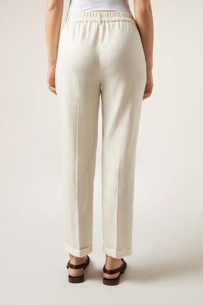 Ecru Linen Lyocell Trousers, , large image number 2