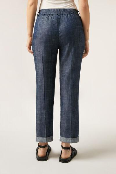 Navy Linen Lyocell Trousers, , large image number 2