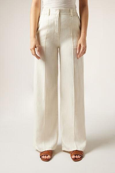 Ecru Lyocell Palazzo Trousers, , large image number 1