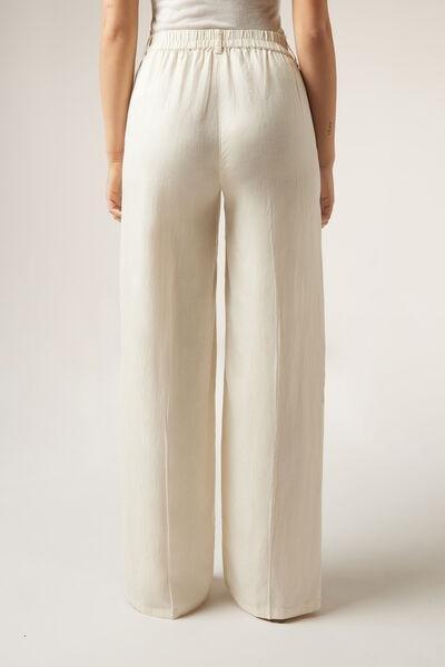 Ecru Lyocell Palazzo Trousers, , large image number 2