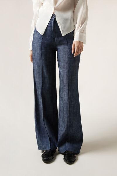 Navy Lyocell Palazzo Trousers, , large image number 0