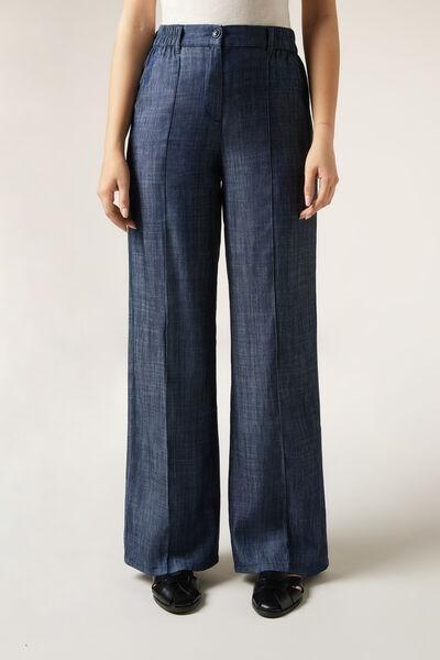 Navy Lyocell Palazzo Trousers, , large image number 1