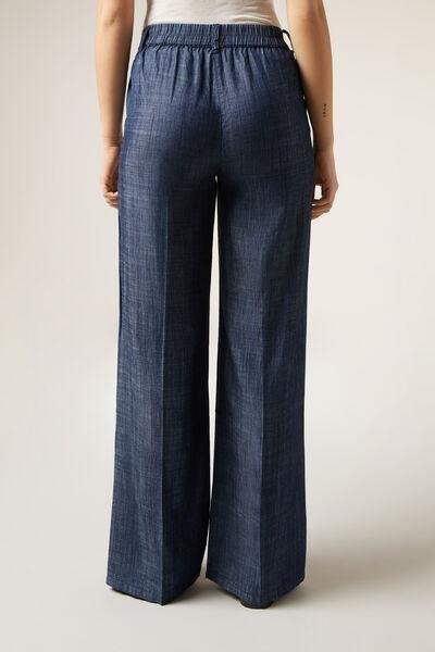 Navy Lyocell Palazzo Trousers, , large image number 2