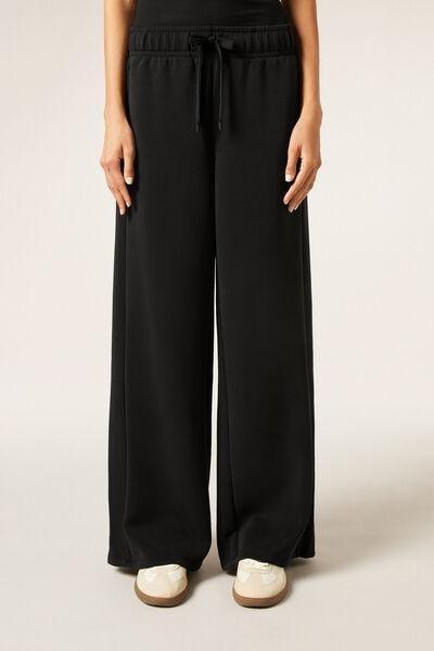 Black Luxe Lounge Wide Leg Pants, Black, large image number 1