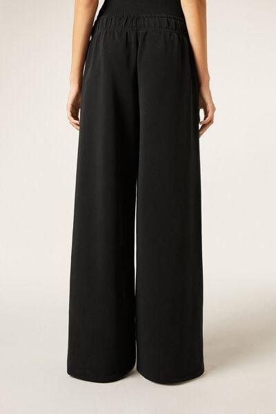 Black Luxe Lounge Wide Leg Pants, Black, large image number 2