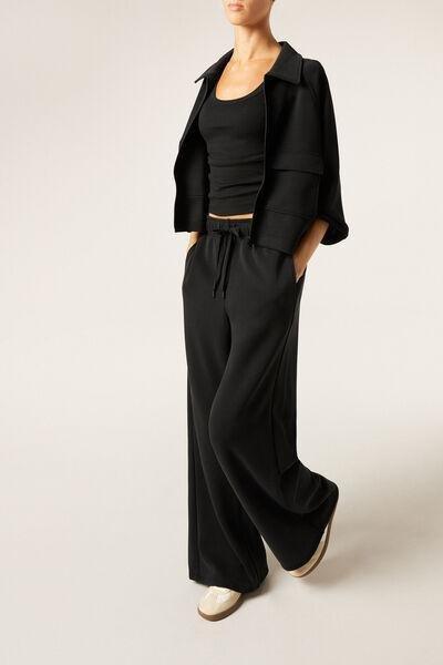 Black Luxe Lounge Wide Leg Pants, Black, large image number 3