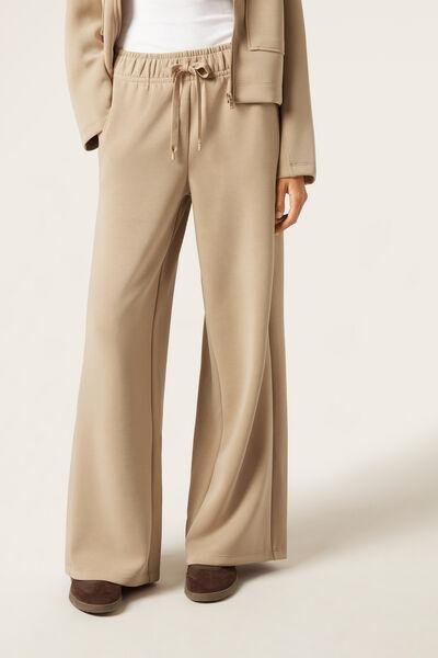 Beige Luxe Lounge Wide Leg Pants, , large image number 0