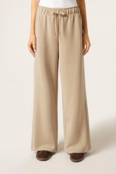 Beige Luxe Lounge Wide Leg Pants, , large image number 1