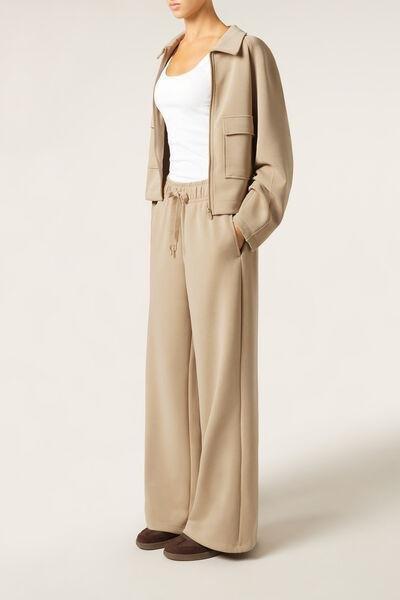 Beige Luxe Lounge Wide Leg Pants, , large image number 3