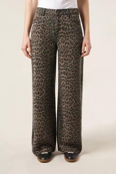 Brown Animal Print Ultra Soft Palazzo Jeans, 5501_168F, medium