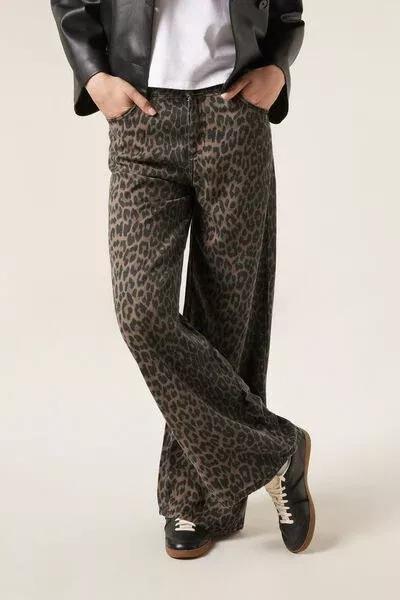 Brown Animal Print Ultra Soft Palazzo Jeans, 5501_168F, medium